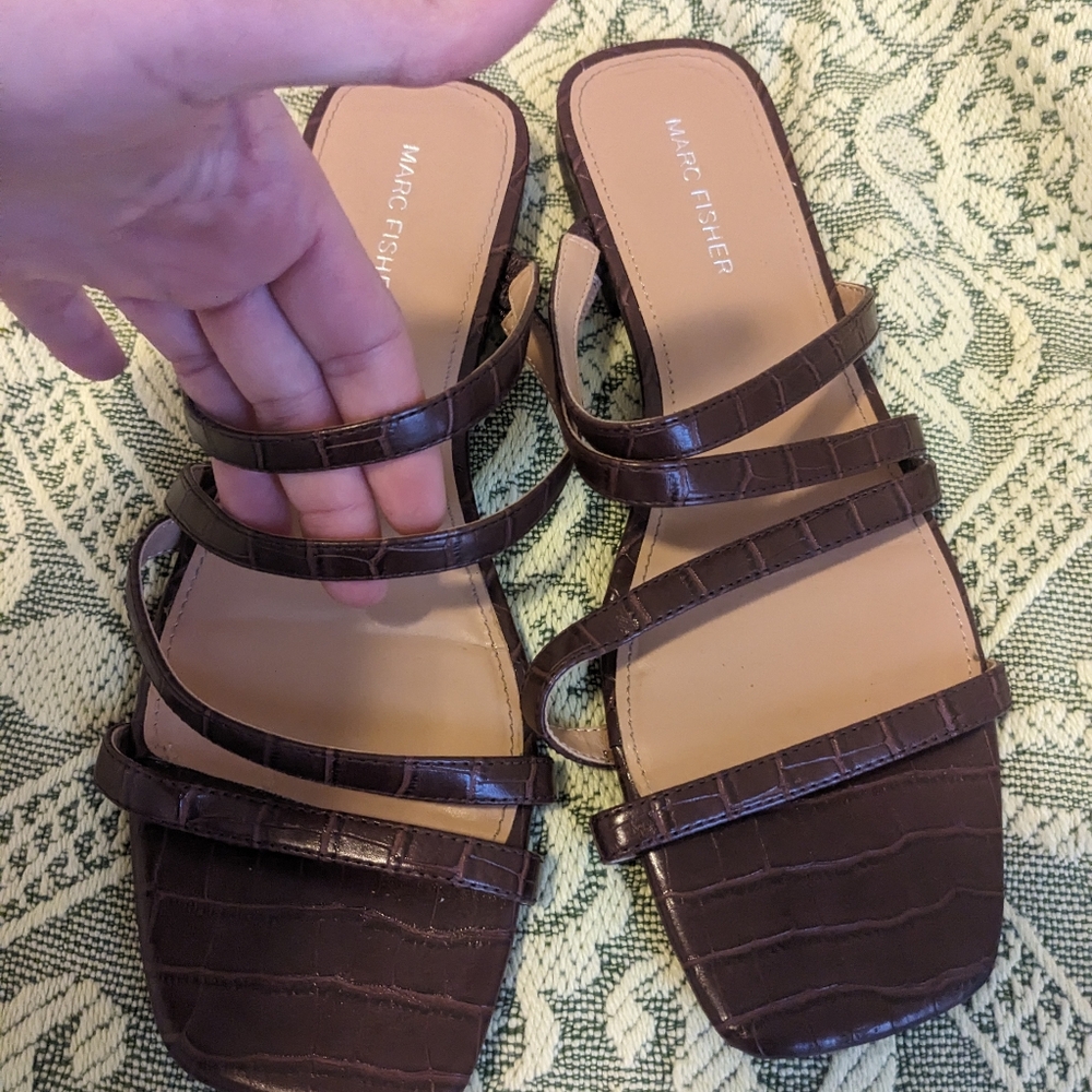 Marc Fisher Women's Dark Brown Croc-Embossed Sandals